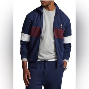 NWOT Polo Ralph Lauren double-knit track jacket navy with burgundy and white